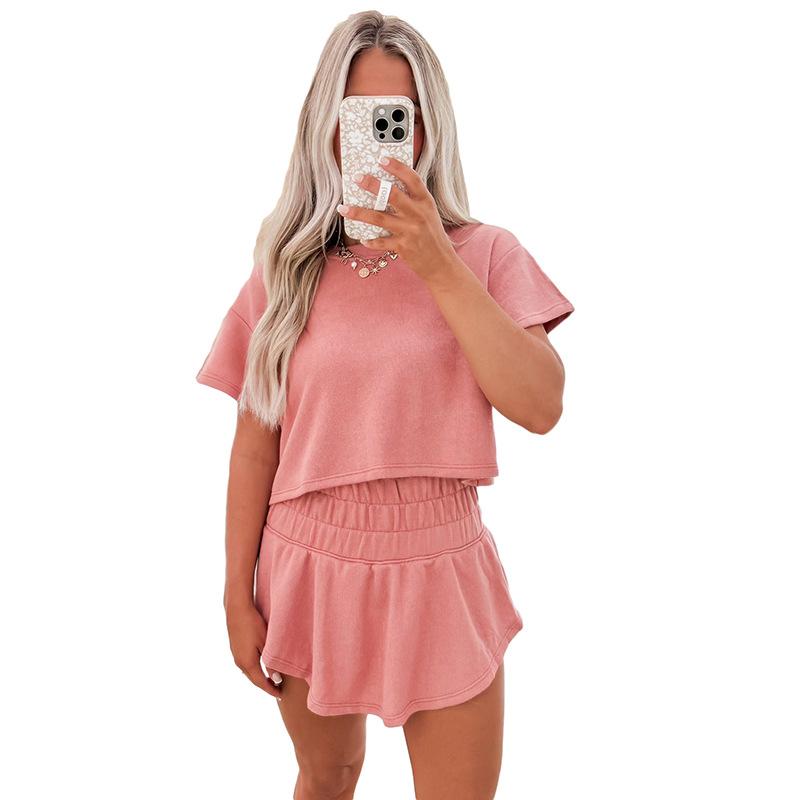 

Повседневный комплект из кроп-топа с коротким рукавом и юбки с воланом с высокой талией S