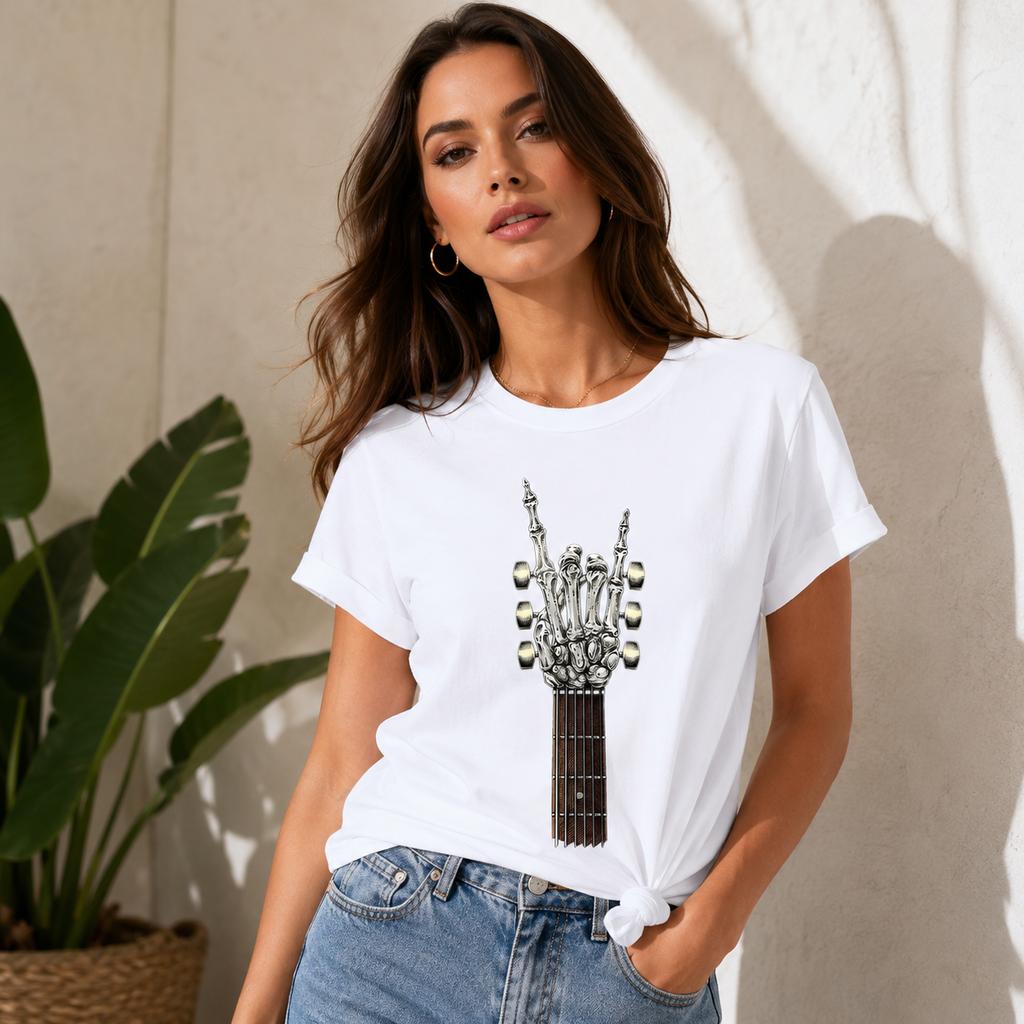Rock Guitar Printed Round Neck T-shirt Spring/Summer Harajuku Short Sleeve Fashion Casual Top Retro Pattern Unisex's Wear