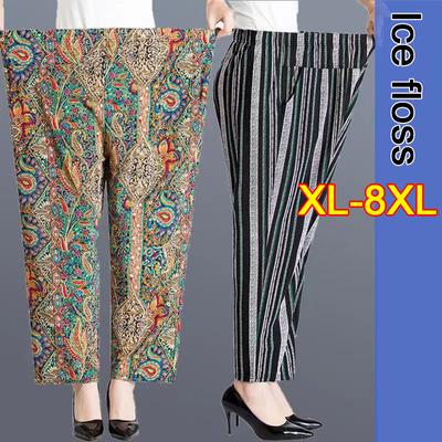 XL-8XL Damesbroek Ouderen Zomerbroek Losse Negende Broek Rechte Broek Moeder Bloemenbroek Dikke Oma's Broek