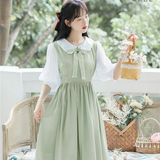 Versatile Summer Doll Collar A-line Midi Dress with French Flair S зелёный