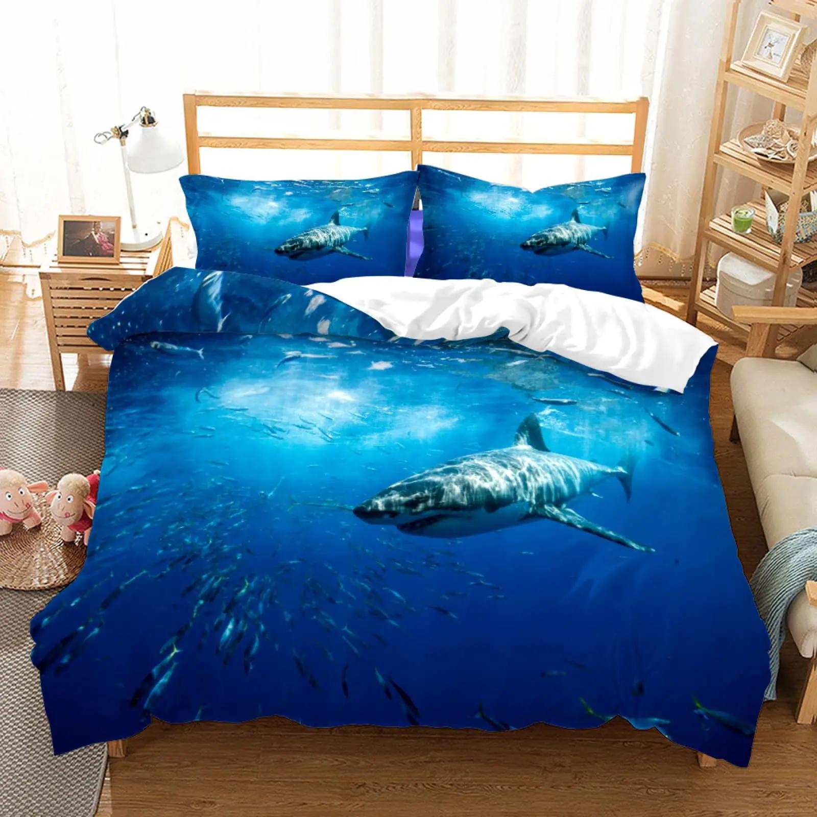 

Shark Duvet Cover Ocean Watercolor Fish Quilt Cover Sea Animal Marineland Theme Decoration Bedding For Children Boys Girls Gifts EU Single(135*200cm)3pcs