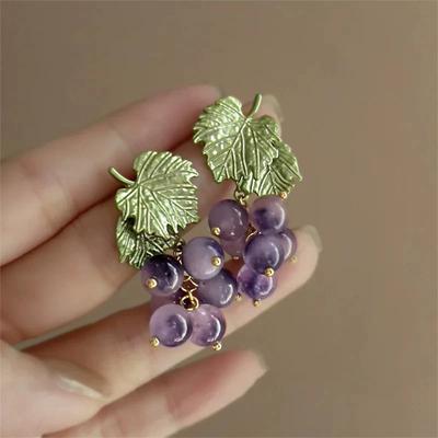 Dripping Agate Grape Pendant Earrings Mori Sweet Small Fresh Earrings Fashion Personality Niche Earrings Women