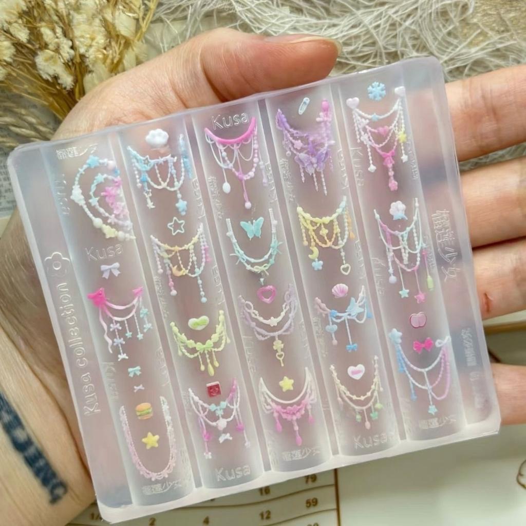 3D Butterfly Flower Silicone Nail Mold Sweet Bow Bead Chain Transparent Nails Templates DIY Nail Art Decor Manicure Design Tools