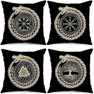 Patrón de Símbolos Vikingos Fundas Decorativas para Cojines Funda de Cojín Adecuada para Sofá Dormitorio Coche Funda de Cojín
