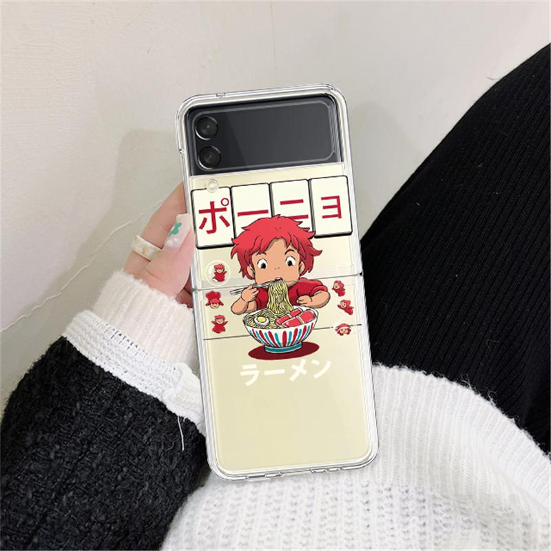 Tvrdý Průhledný Kryt pro Samsung Galaxy Z Flip3 5G Pouzdra Zadní Kryt Z Flip 3 Průhledný Kryt Japonsko Roztomilý Kreslený Anime Ponyo Nárazník