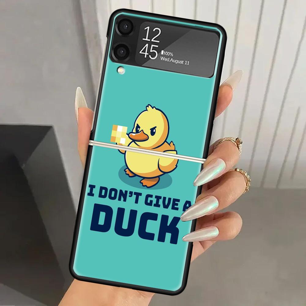 Funny Cute Yellow Duck You Hard PC Phone Case For Samsung Galaxy Z Flip 7 6 5 4 3 Black ZFlip7 ZFlip6 Flip5 Flip4 Flip3 5G Print