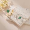 Fashion Green Flower Four Leaf Clover Adjustable Rings for Women Stainless Steel Stacking Promise Rings Fine Jewelry Gifts