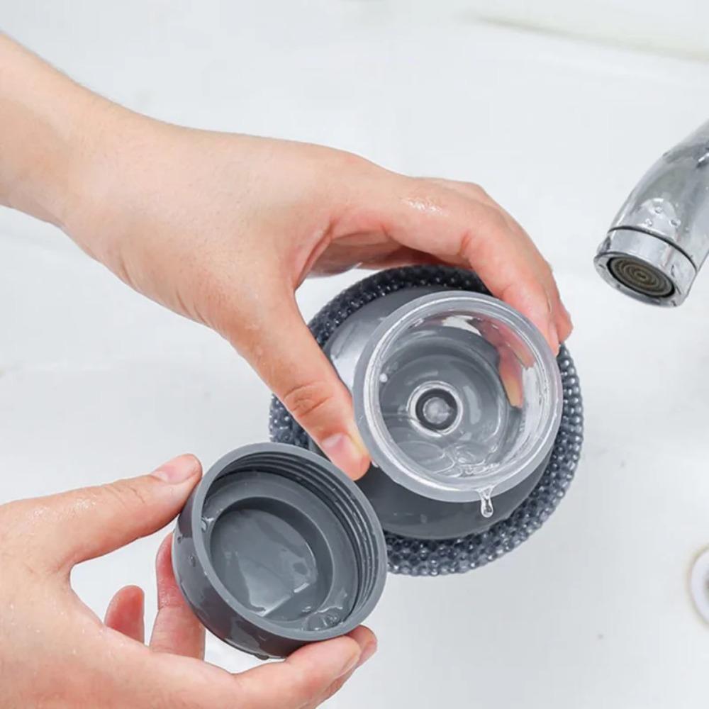 Brushing Pot Tool Press Type Automatic Liquid Adding And Washing Pot Brush Kitchen And Household Stove Cleaning Brush Steel Wire Ball