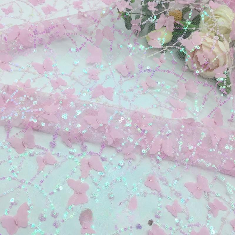 1 Yard Laserstickerei Dreidimensionaler Stoff Schmetterling Netz Kinderkleid Pailletten Stoff Material für Kleidung