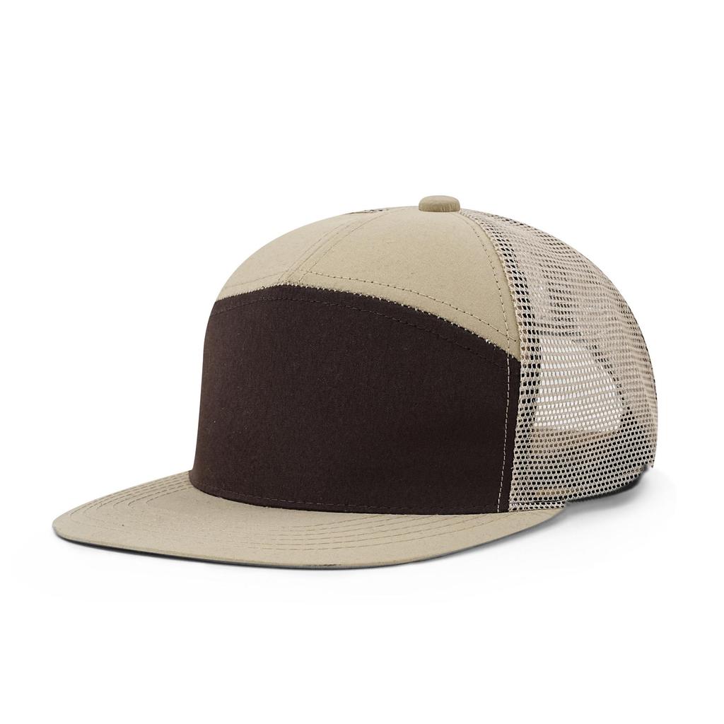 Men's Seven-Panel Color-Block Curved Baseball Trucker Hat - Mesh Sunshade Cap