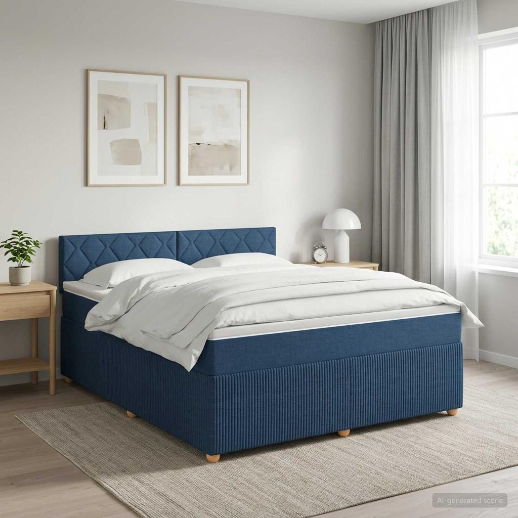 Box Spring Bed with Mattress and Headboard Blue 140 X 190 Cm Fabric