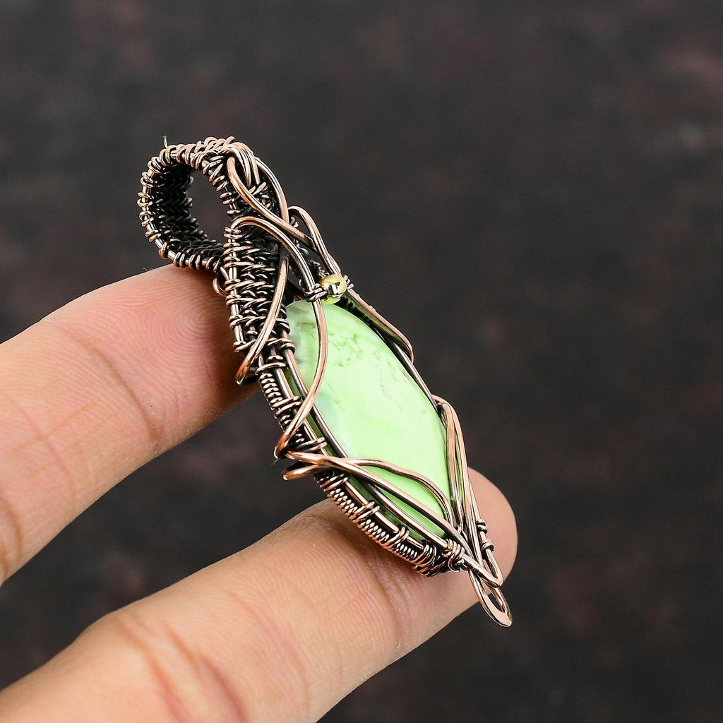 Lemon Chrysoprase Pendant Copper Wire Wrapped Pendant Gemstone Copper Jewelry Stylish Pendant Wire Wrapped Jewelry Handmade Pendant For Gift