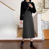 Versatile Woolen Long Dress, Black Spring and Autumn Long Skirt, High Waist and Thin Hip-wrapped A-word Skirt
