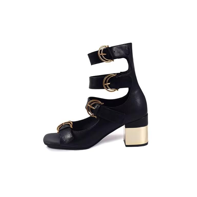 

Women Square Toe Heeled Sandals Buckle High Heels Shoes Woman Summer 2025 Dress Open Toe Pumps Shallow Chunky Sandalias 40