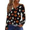 Women's Casual Long Sleeve T-Shirt with Halloween Print V-Neck Button for Parties