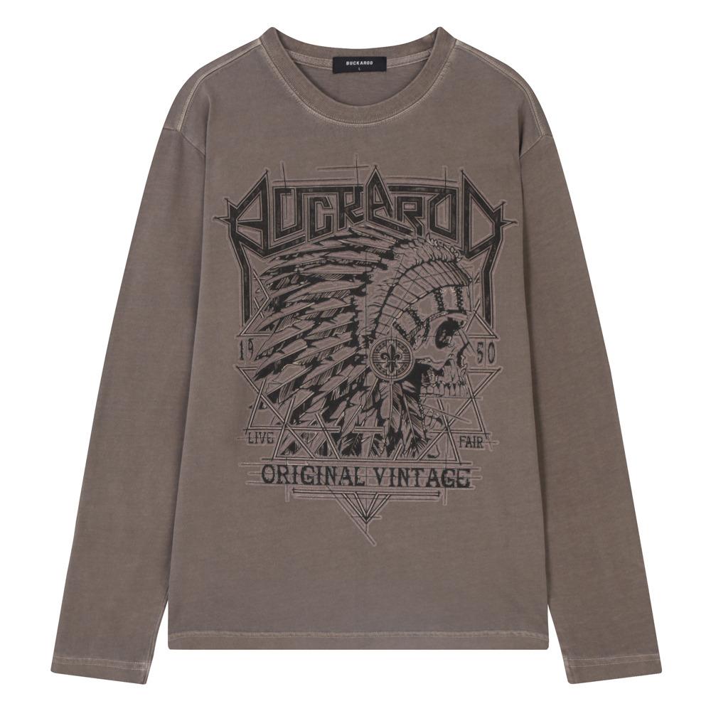 Burkeru [Premium] Indian Vintage Round T-Shirt Dark Beige Dark Beige_L