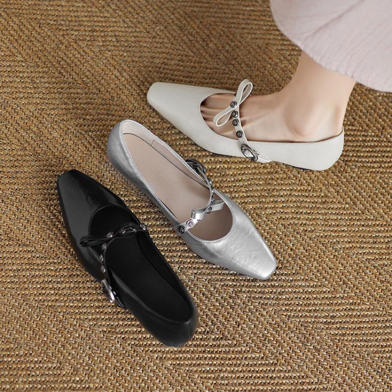 New women's fashion single shoes comfortable rubber soft sole low top light mouth solid color low heel wedge single pointed small leather shoes