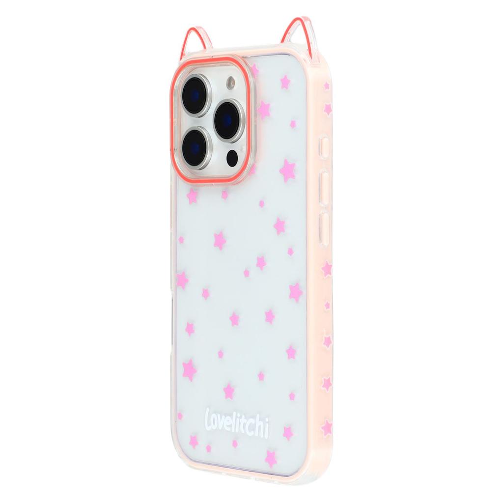 For iPhone 16 Pro Max Case Star Pattern Cat Ear Design TPU+Acrylic Clear Phone Back Cover