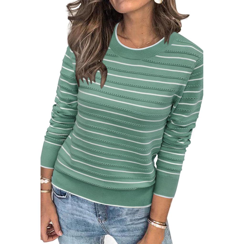 Maglione a Righe da Donna con Girocollo, Pullover Casual a Manica Lunga per l'Uso Quotidiano
