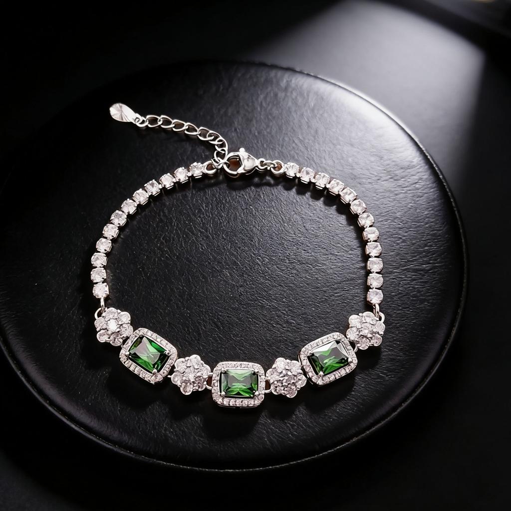 Handicraft Imitation Ruby Sapphire Square Bracelet Fashion Light Luxury Rectangular High Carbon Diamond Colored Treasure Bracelet Women