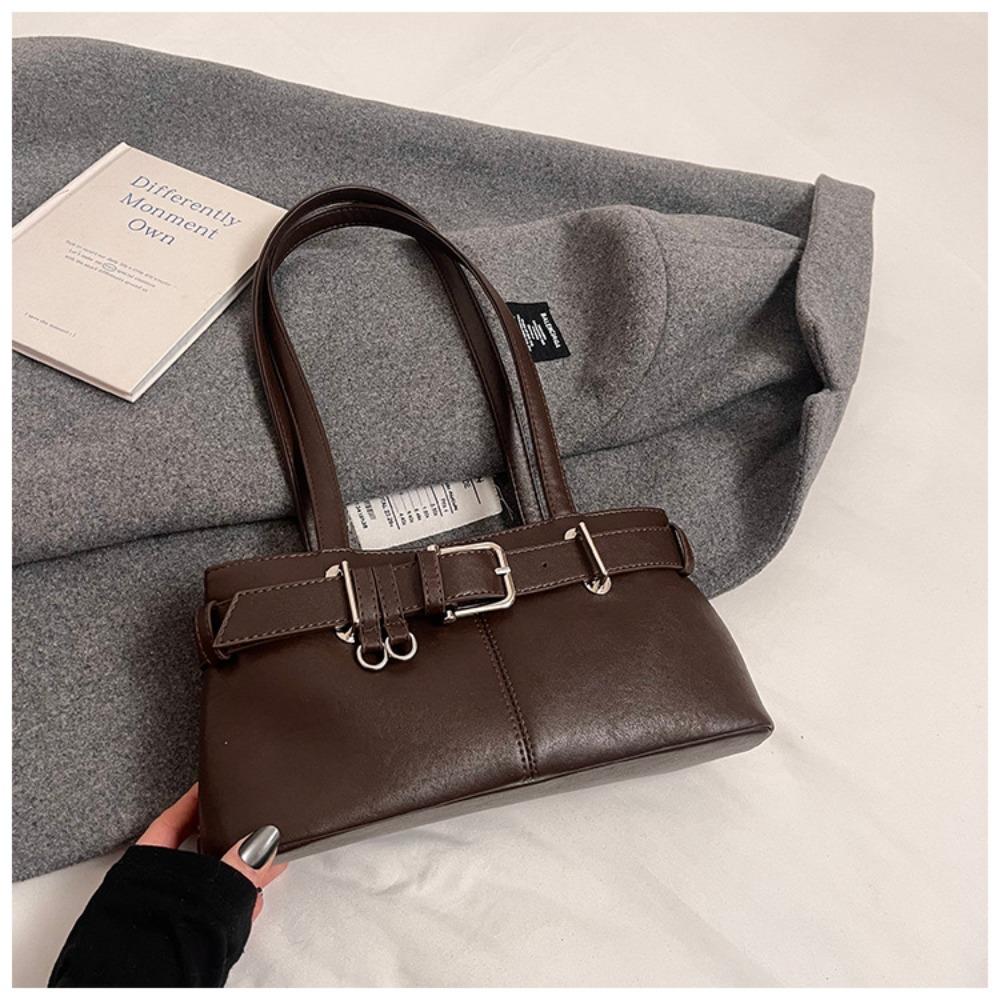 

Solid Color Buckle Shoulder Bag French Women s Armpit Bag Trendy Leather Underarm Bag Tote Bag кавовий