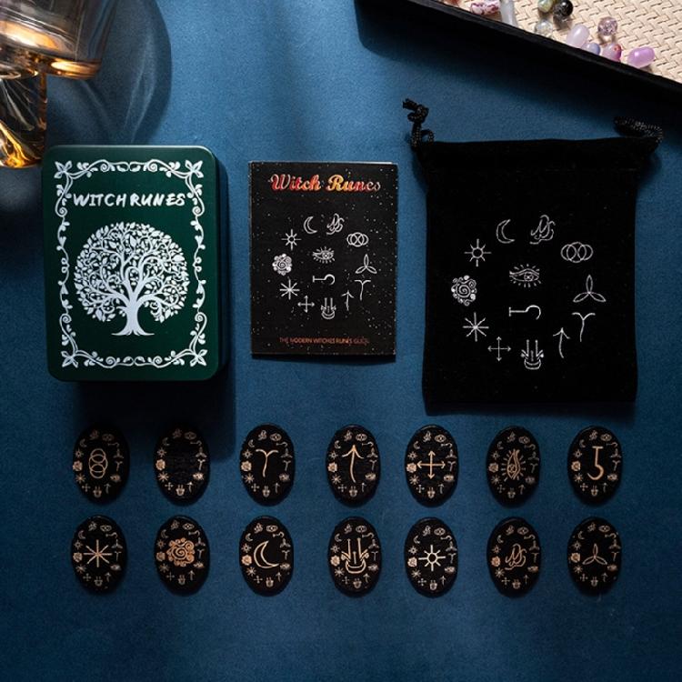 Runes Stones Set, Solid Wood Runes with Box for Travel, Divinations, Witchcrafts