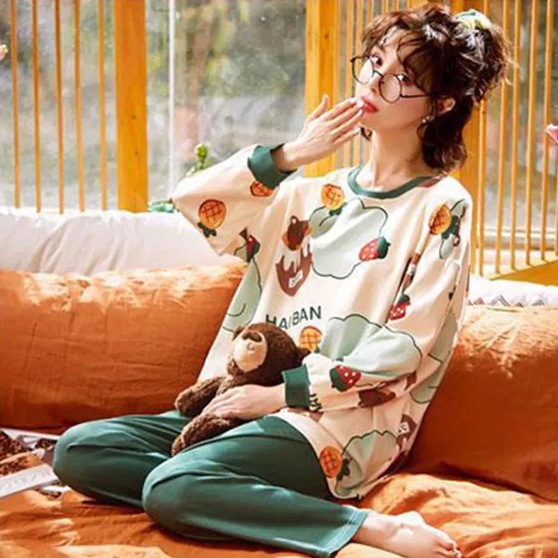Lingerie Raffinata da Donna Set Primavera Manica Lunga a Quadri Abbigliamento per la Casa da Donna Può Essere Indossato Fuori Taglie Forti