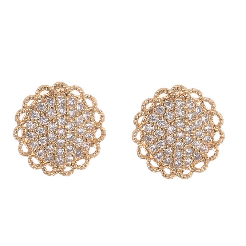 Sunflower Diamond Stud Earrings with Lace Metal and Copper Needle - Women's Elegant Niche Jewelry
