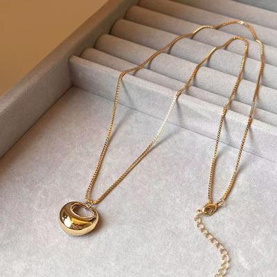 Minimalist Gold Color Stainless Steel Circular Droplet Shape Pendant Necklace for Women Non-fading Long Sweater Chain Jewelry