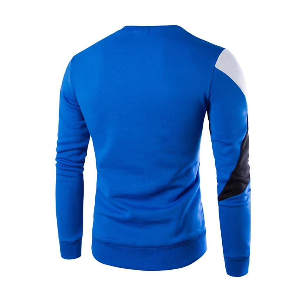 Herr Casual Slim Långärmad T-shirt Passform Skjorta Rundhalsad Patchwork Topp Blus