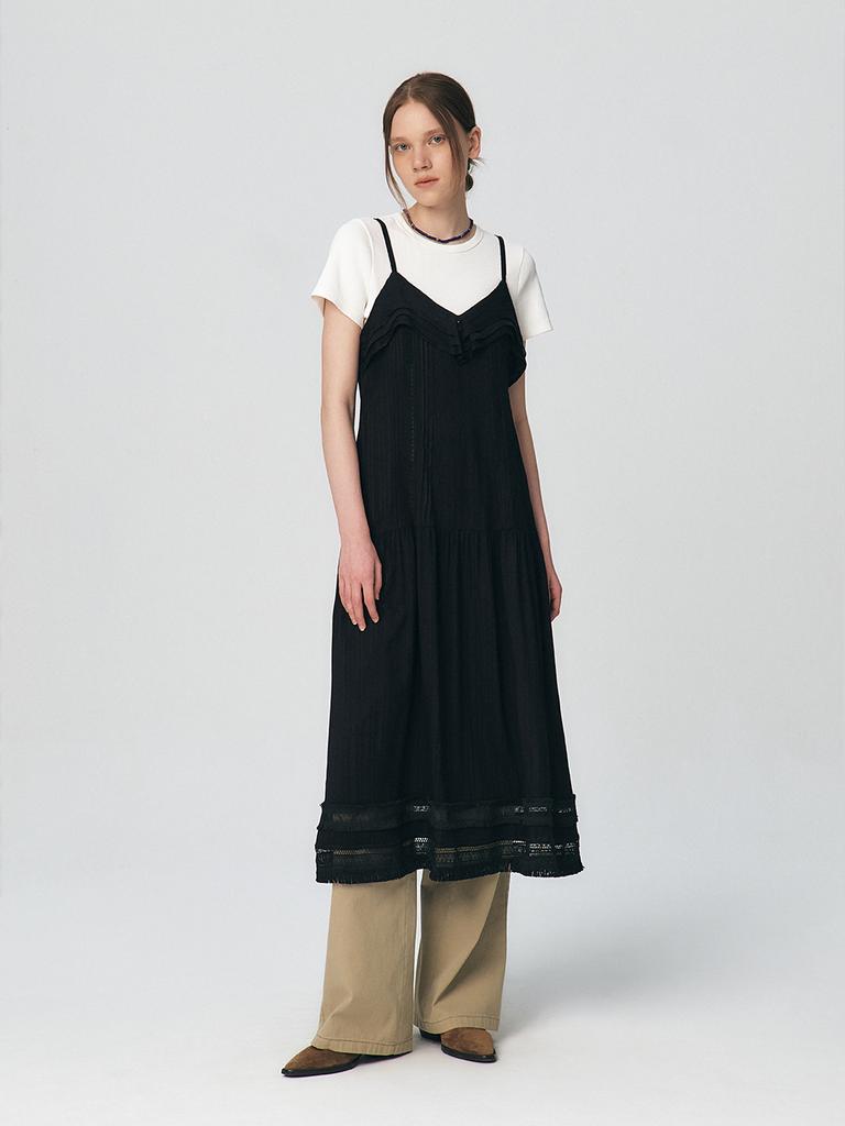 KUMÉ Pleated Ruffle Sleeveless Long Dress