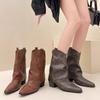 Retro European and American Versatile Short Boots Women's 2026 Autumn and Winter New Cigarette Pipe Boots Pointed Western Cowboy Knight Boots