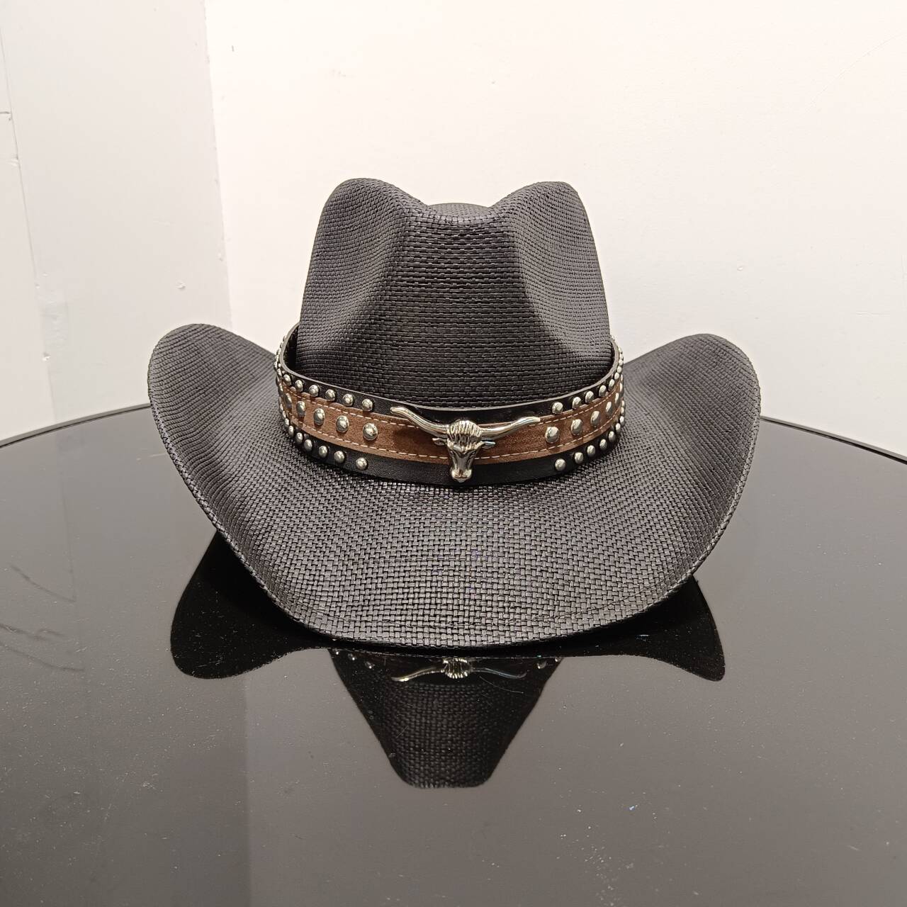 

Western cowboy straw hat with large brim, hard straw hat, cowboy outdoor summer sun protection jazz hat sombrero vaquero hombre M55-58cm
