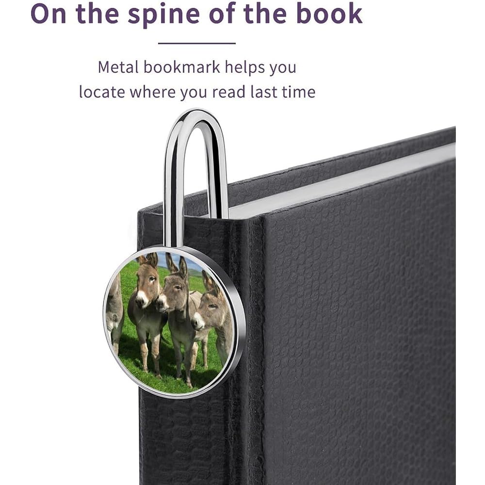 Green Prairie Donkey Stainless Steel Metal Bookmark Long Bar Page Marker with Round Ornament Read...