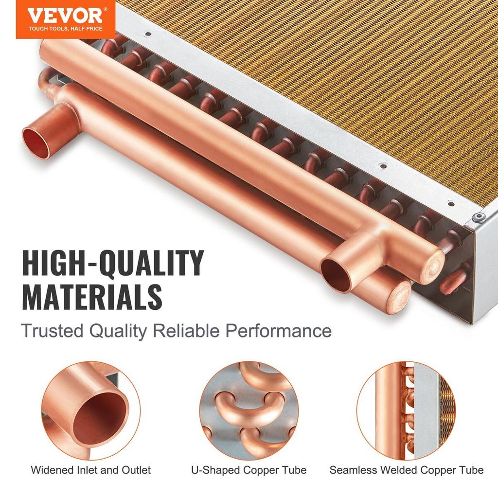 16"x 16" Heat Exchanger Water to Air 3-Row 3/8" Copper Ports 193 Fins