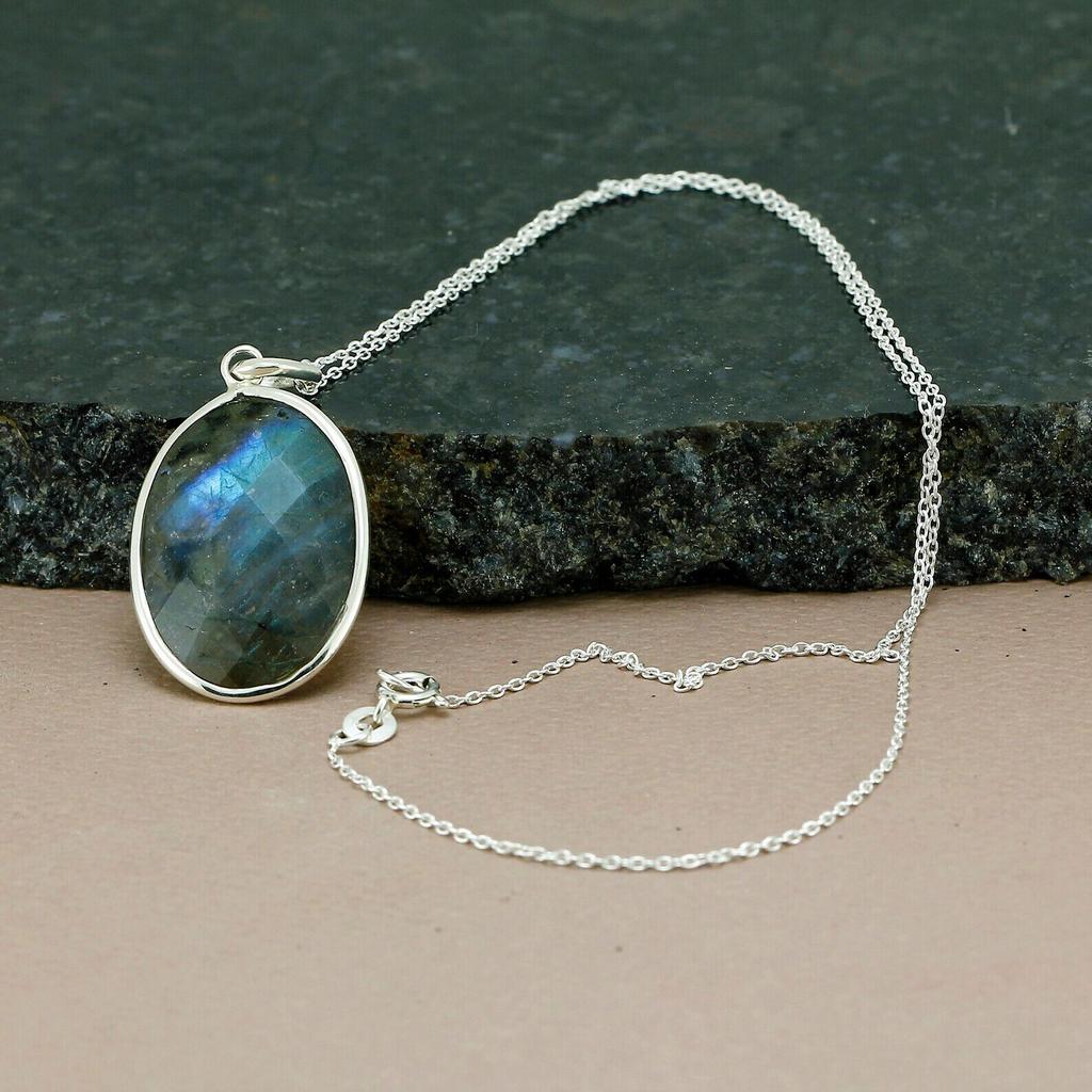 Labradorite Pendant-Handmade Gemstone 925 Sterling Silver Charm Pendant