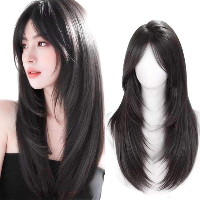 LUPU 24inch Wigs Hair Black Wig Synthehtic Black Long Straight Hair with Layers Natural Fake Women Hairpiece for Daily Use