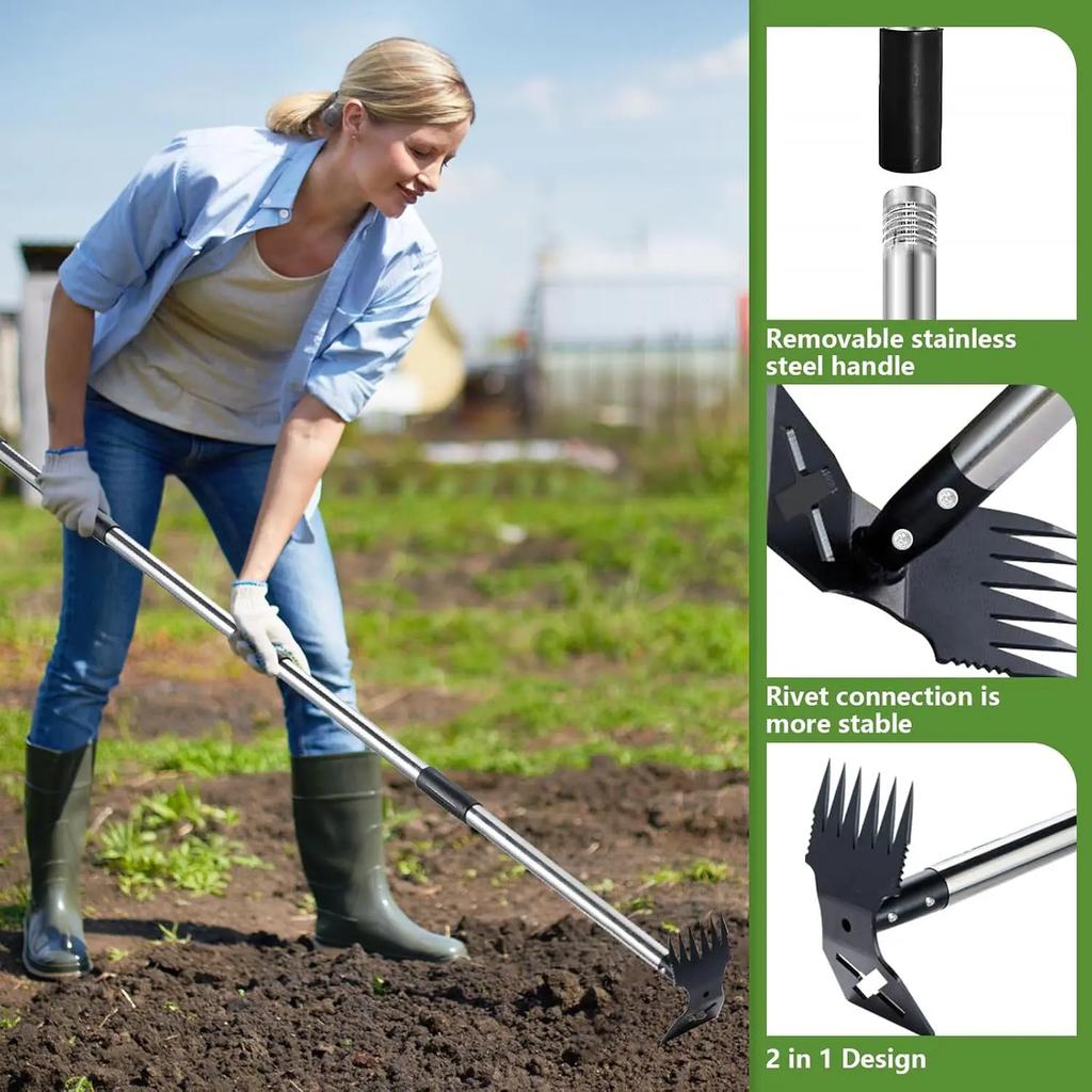 Full Steel Dual Headed Hoe Garden Tool Long Stirrup Hoe Cultivator with Adjustables Handle for Flower Beds Weeding