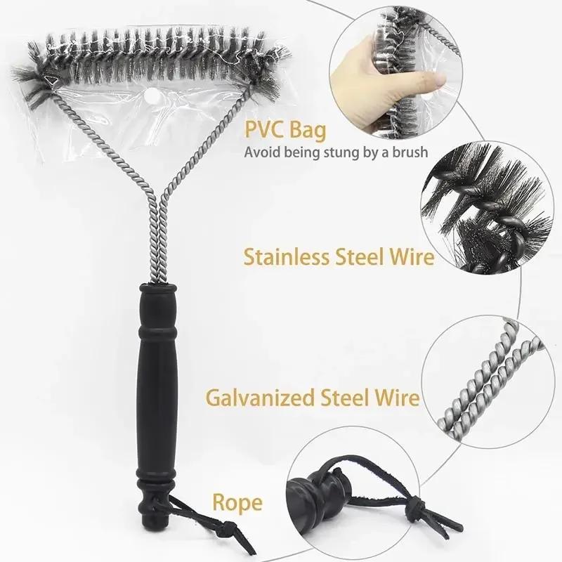BBQ Grill Barbecue Kit Portable Anti Rust Brush Clean Accessories Non Stick Cleaning Brushes Barbecue Wire Brush Cooking Tools