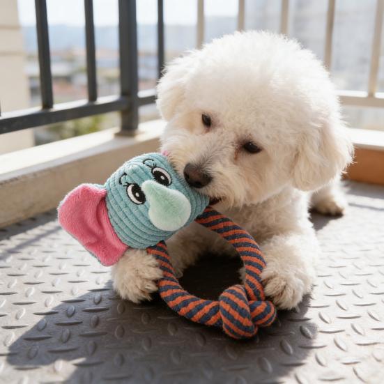 Dog Plush Animal Toy Squeaky Puppy Head Chew Elephant Monkey Toy Interactive Rope Knot Teething Toy
