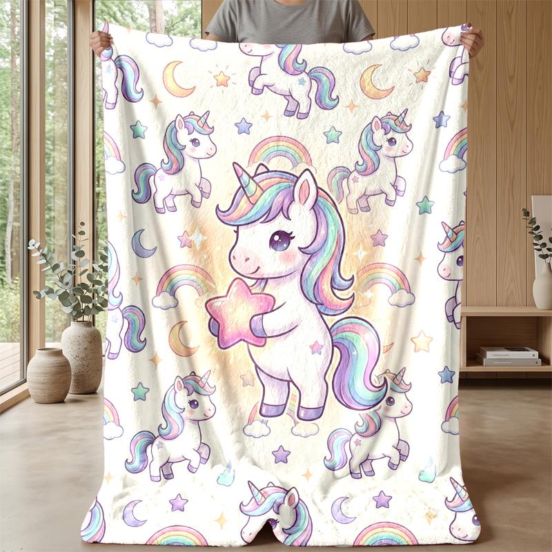 Rainbow Winged Unicorn Theme Blanket Lightweight Warm Flannel Blanket Decorative Throw Blanket for Home Decoration
