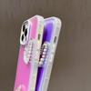 For iPhone 14 Pro Max Matte Case Laser Effect Pearls Heart Decor Smart Phone Cover with Wrist Strap