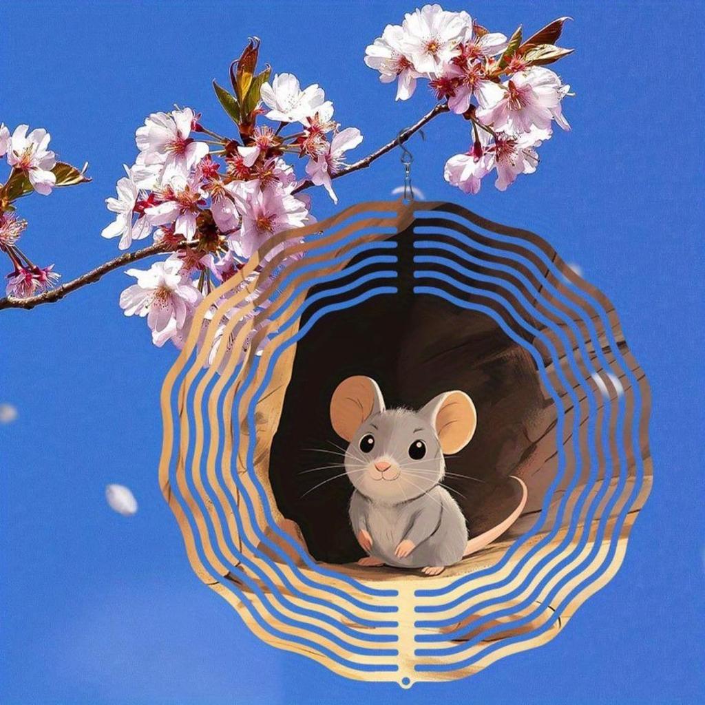 2D Owl Wind Chime with Rotating Hook Sketch Art Design for Outdoor Garden Yard Decor Thanksgiving Christmas Holiday Decoration