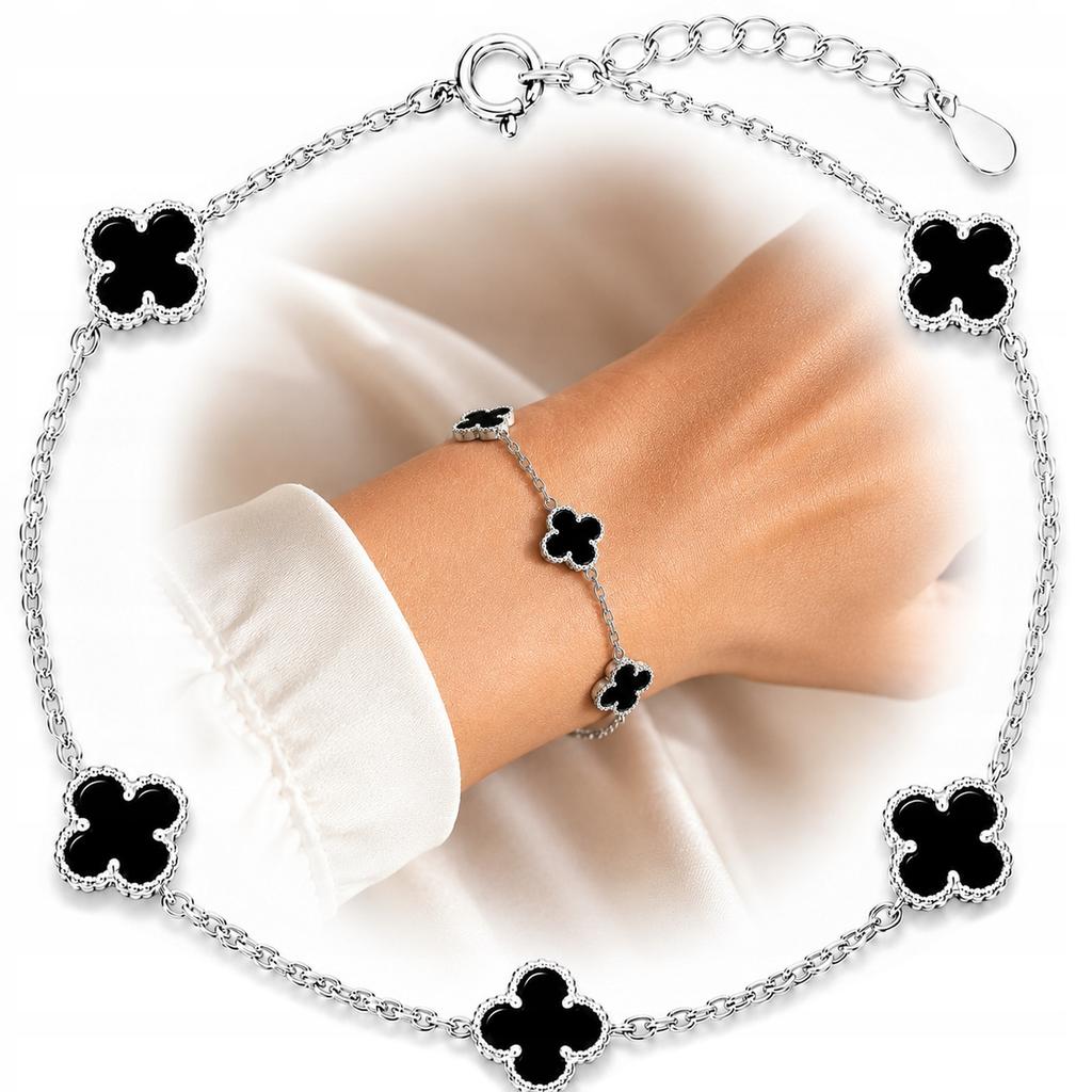 Silver Bracelet 925 Silver Women' Clover Elegant Onyx Gift