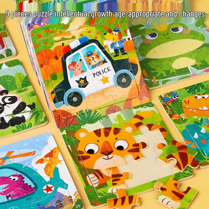

9-Piece Wooden Puzzle: Kids Anime Cartoon Animal & Transport Educational Toy