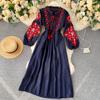 Stil dulce Y2K Femei Rochie drăguță Broderie Gâtul O Bandaj Rochii albe cu mânecă lungă Femei Primăvară Vară