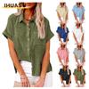 Women's Fashion Casual Solid Color Print Short Sleeve POLO Neck Blouses & Shirts
