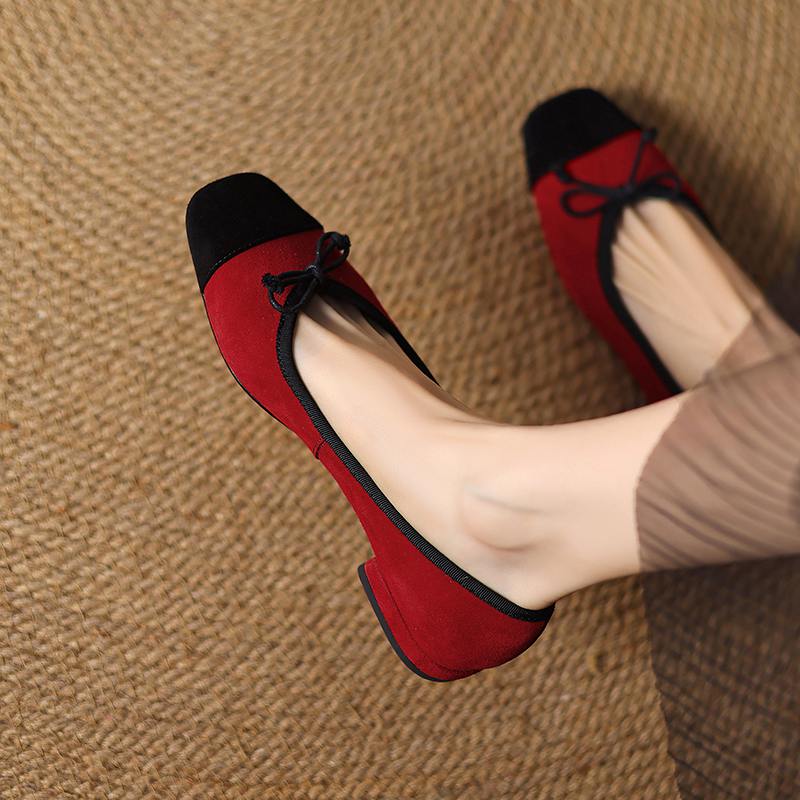 Krazing Pot Sheep Suede Spring Summer Size 41 Thick Low Heels Women Square Toe Slip on Shallow Leopard Pumps