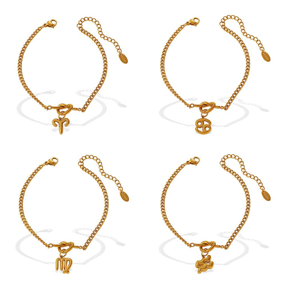 Minimalist, Wind Twelve Constellation Pendant Knotted Bracelet Stainless Steel Gold Plated Jewelry