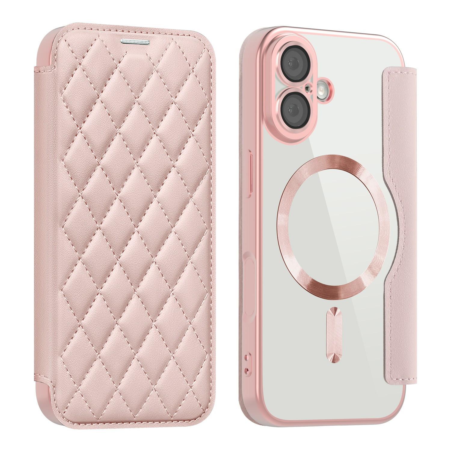 For iPhone 17 Case Compatible with MagSafe Rhombus PU Leather Phone Cover F